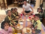 Varun Dhawan with kids at his home for kanya pujan on Durga Ashtami. Varun Dhawan with kids at his home for kanya pujan on Durga Ashtami.