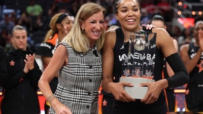 WNBA Commissioner Cathy Engelbert poses with MVP Napheesa Collier of the Minnesota Lynx following the 2025 AT&T WNBA All-Star Game. (Getty Images via AFP) WNBA Commissioner Cathy Engelbert poses with MVP Napheesa Collier of the Minnesota Lynx following the 2025 AT&T WNBA All-Star Game. (Getty Images via AFP)