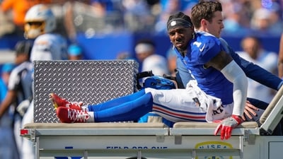 New York Giants wide receiver, Malik Nabers, got hurt in the second quarter against the Chargers at MetLife Stadium (AP) New York Giants wide receiver, Malik Nabers, got hurt in the second quarter against the Chargers at MetLife Stadium (AP)