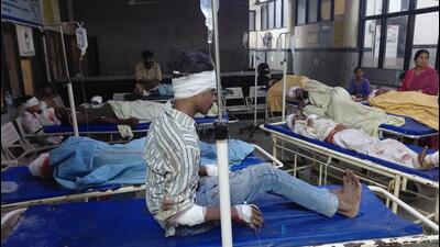 Injured pilgrims undergoing treatment at the Civil Hospital in Sector 6, Panchkula, on Tuesday. (Sant Arora/HT)