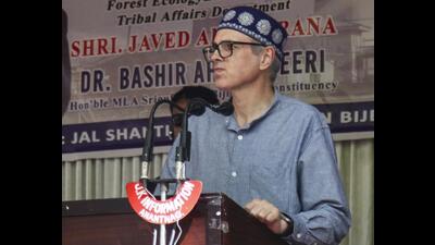 J&K CM Omar Abdullah addresses the gathering during the inauguration of 15 water supply schemes in the PHE Division Bijbehara, in Anantnag on Tuesday. (PTI) J&K CM Omar Abdullah addresses the gathering during the inauguration of 15 water supply schemes in the PHE Division Bijbehara, in Anantnag on Tuesday. (PTI)
