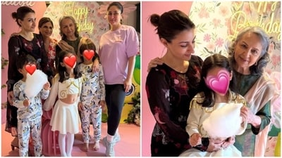 Inaaya Naumi Kemmu's birthday party was attended by cousins Taimur and Jeh Ali Khan, as well as their mom, Kareena Kapoor and their grandmother Sharmila Tagore. (Instagram/ Soha Ali Khan) Inaaya Naumi Kemmu's birthday party was attended by cousins Taimur and Jeh Ali Khan, as well as their mom, Kareena Kapoor and their grandmother Sharmila Tagore. (Instagram/ Soha Ali Khan)