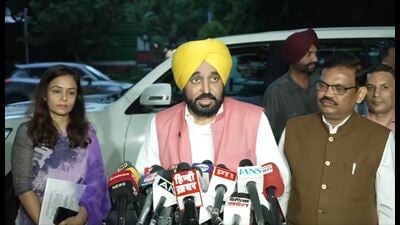 Punjab CM Bhagwant Mann addressing the media after his meeting with Union home minister Amit Shah in New Delhi. (HT) Punjab CM Bhagwant Mann addressing the media after his meeting with Union home minister Amit Shah in New Delhi. (HT)