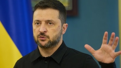 Ukrainian President Volodymyr Zelenskyy talks during his press conference in Kyiv, Ukraine, Saturday, Sept. 27, 2025. (AP) Ukrainian President Volodymyr Zelenskyy talks during his press conference in Kyiv, Ukraine, Saturday, Sept. 27, 2025. (AP)