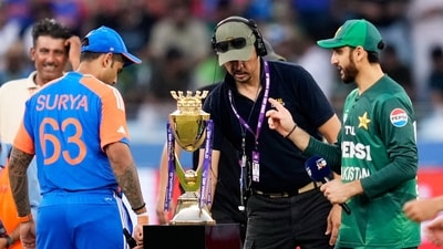 India's captain Suryakumar Yadav, left, and Pakistan's captain Salman Agha during the toss. (AP) India's captain Suryakumar Yadav, left, and Pakistan's captain Salman Agha during the toss. (AP)
