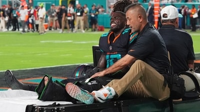 Miami Dolphins wide receiver Tyreek Hill (10) is carted off the field by staff after suffering an unknown injury (AP) Miami Dolphins wide receiver Tyreek Hill (10) is carted off the field by staff after suffering an unknown injury (AP)