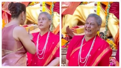 Jaya Bachchan broke into a big smile on a dare from Kajol. Jaya Bachchan broke into a big smile on a dare from Kajol.