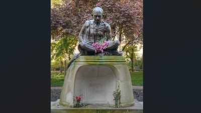 Gandhi Jayanti is commemorated at the statue in London's Tavistock Square every year with floral tributes. (X/@HCI_London) Gandhi Jayanti is commemorated at the statue in London's Tavistock Square every year with floral tributes. (X/@HCI_London)
