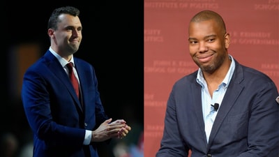 Charlie Kirk (L) and Ta-Nehisi Coates (R). (X/@blaksheepno1 and file photo) Charlie Kirk (L) and Ta-Nehisi Coates (R). (X/@blaksheepno1 and file photo)