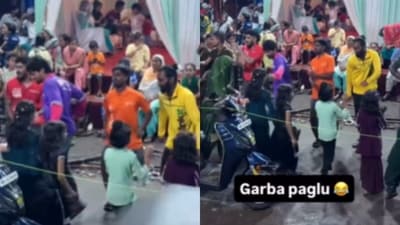 Swiggy, Zomato, Blinkit and Zepto delivery agents danced Garba together at a Navratri event. (Instagram/vks_lohat ) Swiggy, Zomato, Blinkit and Zepto delivery agents danced Garba together at a Navratri event. (Instagram/vks_lohat )