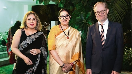 Pooja Kapur, Smriti Irani and Rasmus Abildgaard Kristensen (Photo: Manoj Verma/HT)