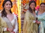 Alia Bhatt stuns in olive aaree at Durga pandal in Mumbai. Alia Bhatt stuns in olive aaree at Durga pandal in Mumbai.