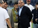 Asian Cricket Council president, Mohsin Naqvi, also the Pakistan interior minister, stands with officials after the India-Pakistan Asia Cup final in Dubai on Sunday. (AP) Asian Cricket Council president, Mohsin Naqvi, also the Pakistan interior minister, stands with officials after the India-Pakistan Asia Cup final in Dubai on Sunday. (AP)