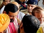 INSO national president Pradeep Deswal submitting a memorandum to Haryana CM Nayab Singh Saini demanding probe against MDU VC in corruption case. (Manoj Dhaka/HindustanTimes)