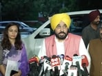 Punjab CM Bhagwant Mann addressing the media after his meeting with Union home minister Amit Shah in New Delhi. (HT) Punjab CM Bhagwant Mann addressing the media after his meeting with Union home minister Amit Shah in New Delhi. (HT)