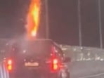 Screengrab from the video showing firecrackers from the roof of the vehicle. (HT) Screengrab from the video showing firecrackers from the roof of the vehicle. (HT)