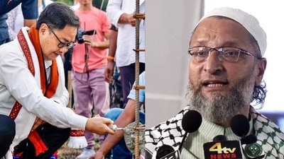 Kiren Rijiju traded some barbs on social media with AIMIM president Asaduddin Owaisi. (PTI/ANI) Kiren Rijiju traded some barbs on social media with AIMIM president Asaduddin Owaisi. (PTI/ANI)
