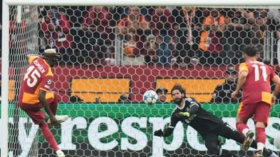 Galatasaray's Victor Osimhen converts the eventually decisive penalty in the 1-0 win over Liverpool in a Champions League opening phase match at the Ali Sami Yen stadium, in Istanbul on Tuesday. (AP) Galatasaray's Victor Osimhen converts the eventually decisive penalty in the 1-0 win over Liverpool in a Champions League opening phase match at the Ali Sami Yen stadium, in Istanbul on Tuesday. (AP)