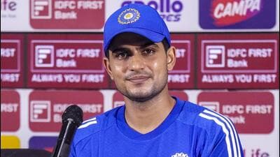 India skipper Shubman Gill adressing the media ahead of the first Test against West Indies in Ahmedabad on Wednesday. (PTI) India skipper Shubman Gill adressing the media ahead of the first Test against West Indies in Ahmedabad on Wednesday. (PTI)