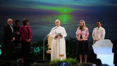 Pope Leo XIV attends the International conference "Raising Hope for Climate Justice", in Castel Gandolfo, Italy. (AP) Pope Leo XIV attends the International conference "Raising Hope for Climate Justice", in Castel Gandolfo, Italy. (AP)