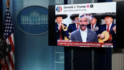An AI-generated fake video posted on Donald Trump’s Truth Social account showing House Minority Leader Hakeem Jeffries (REUTERS)