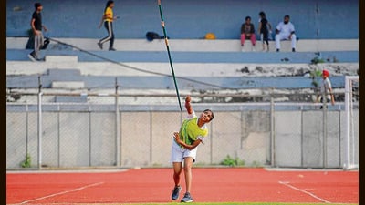 LA player in action during the 69th district tournament at Guru Nanak Stadium in Ludhiana. (Mansih /Ht) LA player in action during the 69th district tournament at Guru Nanak Stadium in Ludhiana. (Mansih /Ht)