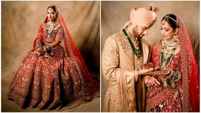 Avika Gor wore a red bridal lehenga that you can bookmark for your wedding. She dazzled in a bright red and golden lehenga in first official wedding pics with Milind Chandwani. (Instagram/ Avika Gor) Avika Gor wore a red bridal lehenga that you can bookmark for your wedding. She dazzled in a bright red and golden lehenga in first official wedding pics with Milind Chandwani. (Instagram/ Avika Gor)