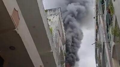 No casualty was reported and the fire was controlled before it could spread to other rooms and flats, added officials. (HT Photos) No casualty was reported and the fire was controlled before it could spread to other rooms and flats, added officials. (HT Photos)