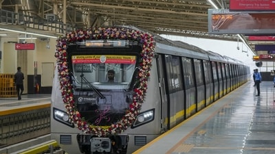 The 18.82-km Yellow Line, connecting RV Road to Bommasandra, was inaugurated by Prime Minister Narendra Modi on August 10. FILE PHOTO (PTI) The 18.82-km Yellow Line, connecting RV Road to Bommasandra, was inaugurated by Prime Minister Narendra Modi on August 10. FILE PHOTO (PTI)