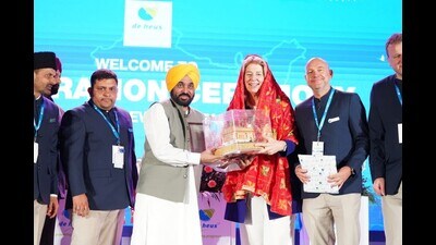 Punjab chief minister Bhagwant Singh Mann during the inauguration of De Heus’s Animal Feed Plant in Rajpura on Wednesday. (HT Photo)