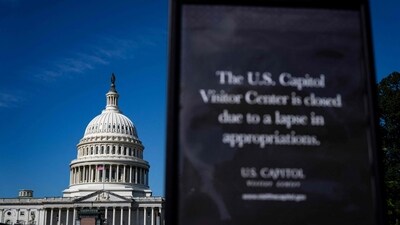 A sign indicating that the U.S. Capitol Visitor Center is closed due to the government shutdown, on October 1, 2025 in Washington, DC. (Getty Images via AFP) A sign indicating that the U.S. Capitol Visitor Center is closed due to the government shutdown, on October 1, 2025 in Washington, DC. (Getty Images via AFP)