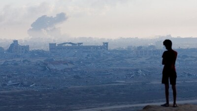 Smoke rose from Gaza City on Wednesday. Smoke rose from Gaza City on Wednesday.