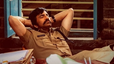 Ravi Teja in a still from Mass Jathara. Ravi Teja in a still from Mass Jathara.