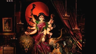 The Durga idol of Pratapaditya Road Tricone Park Durga Puja Samity 2025. The Durga idol of Pratapaditya Road Tricone Park Durga Puja Samity 2025.