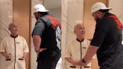 An Australian man met a 91-year-old in Singapore who still worked 12 hours a day. (Instagram/jadentysonlaing)