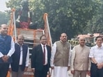 Justice Surya Kant after offering floral tributes to Mahatma Gandhi’s statue on the Supreme Court lawns. (HT Photo) Justice Surya Kant after offering floral tributes to Mahatma Gandhi’s statue on the Supreme Court lawns. (HT Photo)