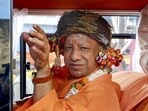 UP chief minister Yogi Adityanath leading the Vijay Shobha Yatra organised on Vijayadashami in Gorakhpur on October 2. (Agency)