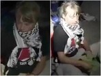 Collage made from screengrab of video shared by Israeli foreign ministry showing Greta Thunberg on a boat.