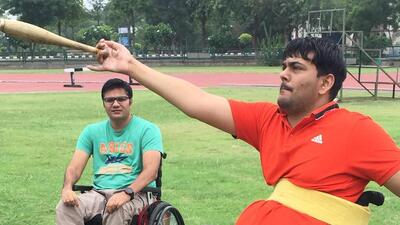 Amit Saroha (left) trains F51 club thrower Dharambir Amit Saroha (left) trains F51 club thrower Dharambir