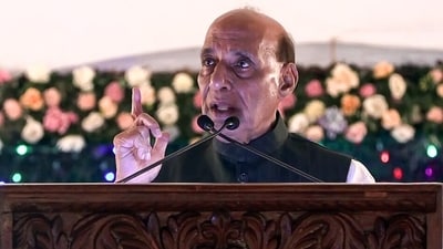 Rajnath Singh accused Pakistan of intentionally stirring up the long-standing border dispute in the Sir Creek area. (ANI) Rajnath Singh accused Pakistan of intentionally stirring up the long-standing border dispute in the Sir Creek area. (ANI)