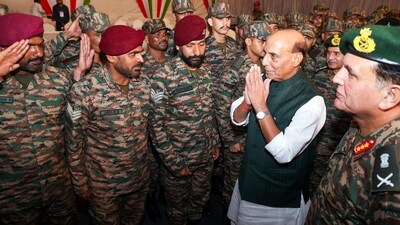Rajnath Singh also performed the Shastra Pooja of the L-70 Air Defence Gun at the Bhuj Military base (X/ @SpokespersonMoD)