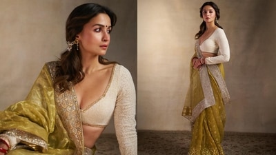 Alia Bhatt in custom Abu Jani Sandeep Khosla for Durga Puja celebrations (Photos: Instagram) Alia Bhatt in custom Abu Jani Sandeep Khosla for Durga Puja celebrations (Photos: Instagram)
