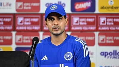 Indian team captain Shubman Gill attends a press conference at the Narendra Modi Stadium. (AFP)