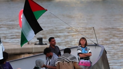 Swedish climate activist Greta Thunberg (R) is seen on board of a vessel of a civilian flotilla, carrying pro-Palestinian activists, and humanitarian aid. (AFP/File) Swedish climate activist Greta Thunberg (R) is seen on board of a vessel of a civilian flotilla, carrying pro-Palestinian activists, and humanitarian aid. (AFP/File)