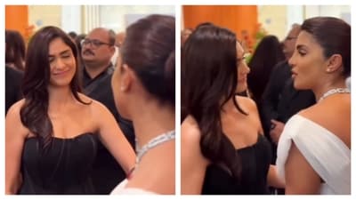 At the Bvlgari store launch in Mumbai, Priyanka Chopra shared a touching moment with Mrunal Thakur. At the Bvlgari store launch in Mumbai, Priyanka Chopra shared a touching moment with Mrunal Thakur.