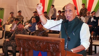 Defence Minister Rajnath Singh said India's fight against cross-border terrorism will continue. (@SpokespersonMoD) Defence Minister Rajnath Singh said India's fight against cross-border terrorism will continue. (@SpokespersonMoD)
