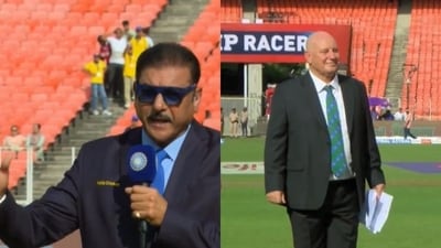 Ravi Shastri's introduction for Andy Pycroft is too good to be missed (Screengrabs - BCCI X) Ravi Shastri's introduction for Andy Pycroft is too good to be missed (Screengrabs - BCCI X)