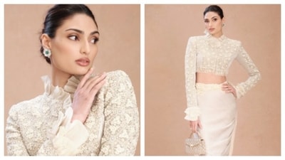 Athiya Shetty dolls up in a dreamy monochrome look. (Picture credit: Instagram/@athiyashetty) Athiya Shetty dolls up in a dreamy monochrome look. (Picture credit: Instagram/@athiyashetty)