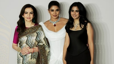 Nita Ambani and Isha Ambani pose with Priyanka Chopra at the Bvlgari exhibition. (PTI) Nita Ambani and Isha Ambani pose with Priyanka Chopra at the Bvlgari exhibition. (PTI)