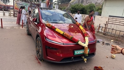 Dr Praveen Koduru purchased a Tesla Model Y in Ultra Red. (X/@drpraveenkoduru) Dr Praveen Koduru purchased a Tesla Model Y in Ultra Red. (X/@drpraveenkoduru)
